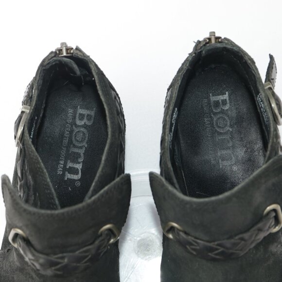 Born Womens Sylvia Boot Size 7.5 Black Suede Distressed Braided Strap Bootie - Picture 9 of 12